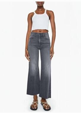Mother The Hustler Roller Ankle Fray Wide Leg Jeans Call It A Night Grey Size 26